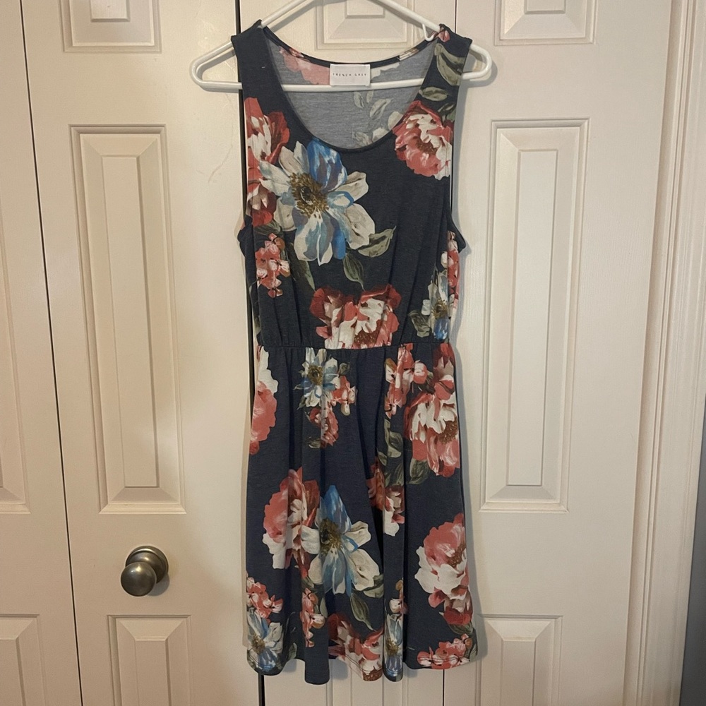 French Grey Floral Sundress. Size M